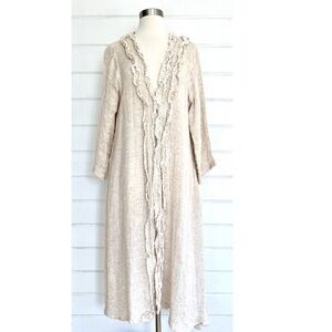 NAMSAR 100% Linen Duster with Ruffle Trim in Natural - S/M